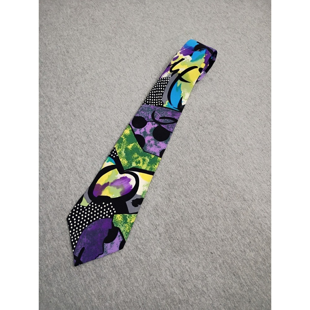 Vintage Attitudes Abstract Geometric Polka Dot Microfiber Necktie Purple Green